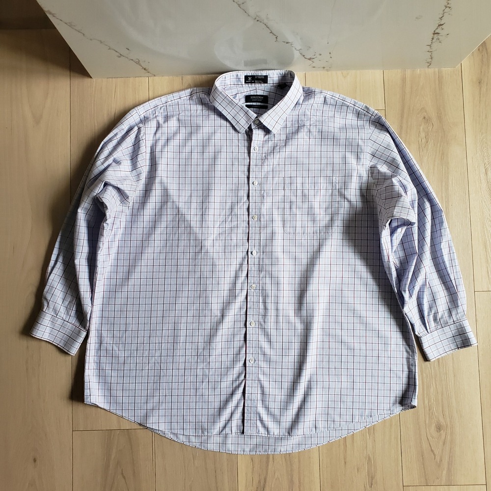 Nordstrom Dress Shirt Mens 20/36 Blue Plaid Smartcare Classic Fit Button Down
